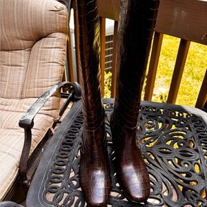 J. Crew Willa Tall Boots Croc Embossed Leather Size 7